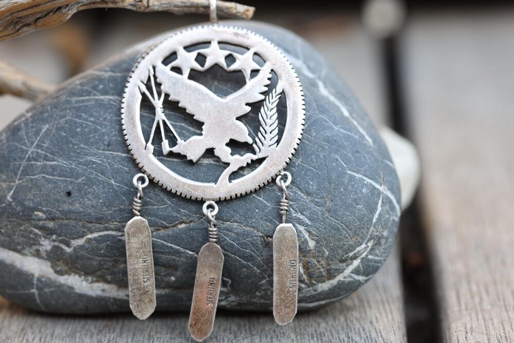 Navajo Eagle Feather Pendant Sterling Silver Cut Out Southwestern